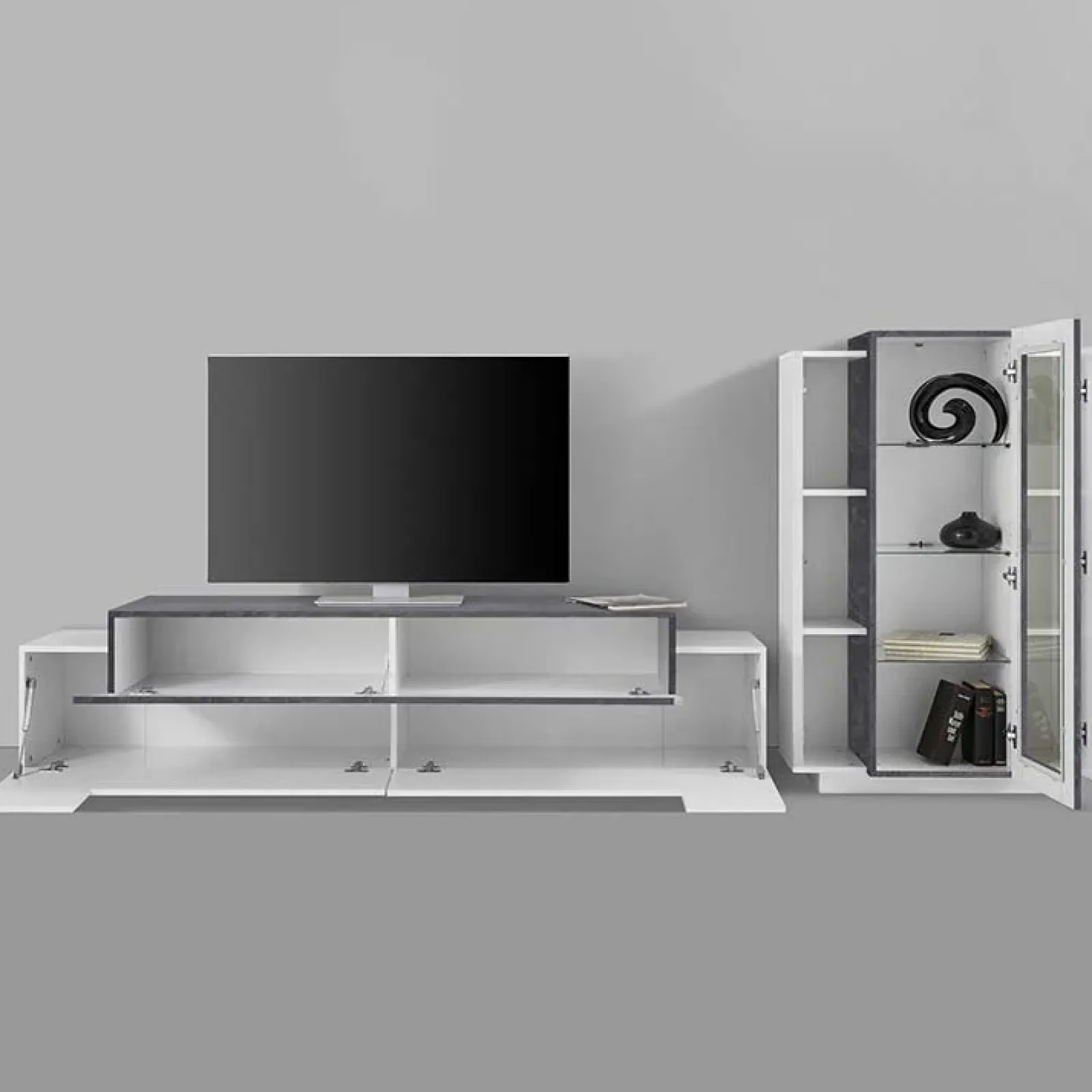 Garnero Arredamenti Parete Attrezzata A Terra|Pareti Attrezzate-Parete attrezzata 290X121h cm soggiorno bianco ossido Milos Gihome® Bianco Lucido - Ossido