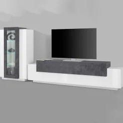 Garnero Arredamenti Parete Attrezzata A Terra|Pareti Attrezzate-Parete attrezzata 290X121h cm soggiorno bianco ossido Milos Gihome® Bianco Lucido - Ossido