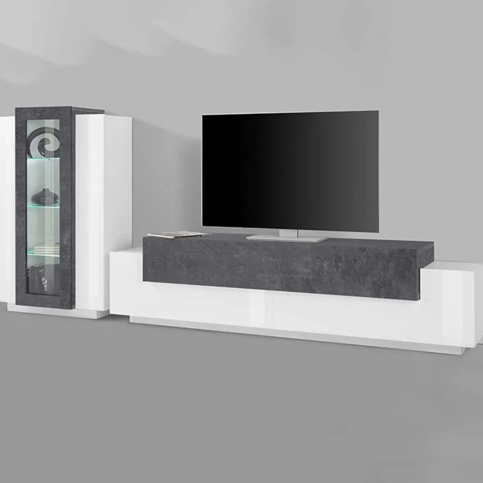 Garnero Arredamenti Parete Attrezzata A Terra|Pareti Attrezzate-Parete attrezzata 290X121h cm soggiorno bianco ossido Milos Gihome® Bianco Lucido - Ossido