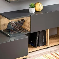 Garnero Arredamenti Parete Attrezzata A Terra|Pareti Attrezzate-Parete attrezzata 240x150h cm soggiorno rovere antracite Oviedo Gihome® Antracite - Rovere