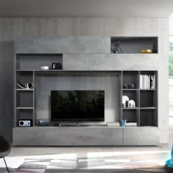 Garnero Arredamenti Parete Attrezzata A Terra|Pareti Attrezzate-Parete attrezzata 277x211h cm soggiorno ossido Illuminum Cemento