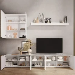 Garnero Arredamenti Parete Attrezzata A Terra|Pareti Attrezzate-Parete attrezzata 301x220h cm soggiorno moderna bianco lucido rovere Universal Bianco Lucido - Rovere