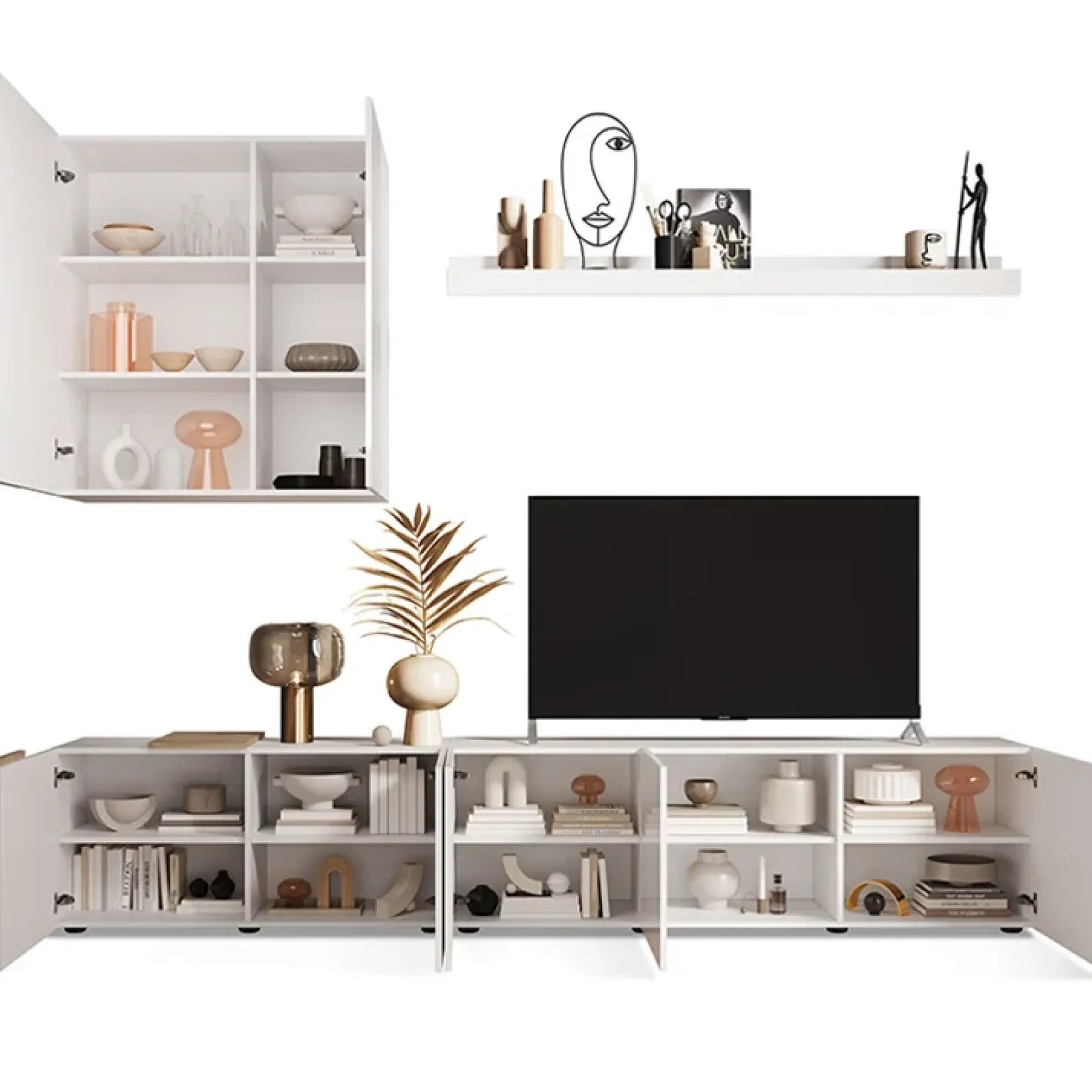 Garnero Arredamenti Parete Attrezzata A Terra|Pareti Attrezzate-Parete attrezzata 301x220h cm soggiorno moderna bianco lucido rovere Universal Bianco Lucido - Rovere