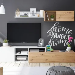 Garnero Arredamenti Parete Attrezzata A Terra|Pareti Attrezzate-Parete attrezzata 220x135h cm soggiorno rovere bianco artico Patrol