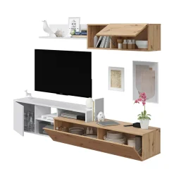 Garnero Arredamenti Parete Attrezzata A Terra|Pareti Attrezzate-Parete attrezzata 220x135h cm soggiorno rovere bianco artico Patrol