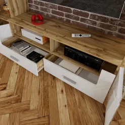 Garnero Arredamenti Parete Attrezzata A Terra|Pareti Attrezzate-Parete attrezzata 280x185h cm soggiorno bianco lucido rovere Wall