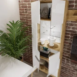 Garnero Arredamenti Parete Attrezzata A Terra|Pareti Attrezzate-Parete attrezzata 280x185h cm soggiorno bianco lucido rovere Wall