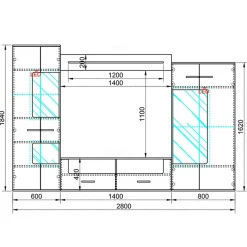 Garnero Arredamenti Parete Attrezzata A Terra|Pareti Attrezzate-Parete attrezzata 280x185h cm soggiorno bianco lucido rovere Wall