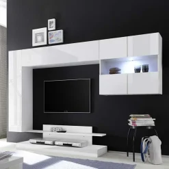 Garnero Arredamenti Parete Attrezzata A Terra|Pareti Attrezzate-Parete attrezzata 248x175h cm soggiorno Steppi 5 Bianco Lucido