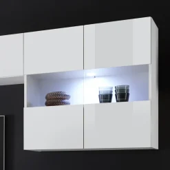 Garnero Arredamenti Parete Attrezzata A Terra|Pareti Attrezzate-Parete attrezzata 248x175h cm soggiorno Steppi 5 Bianco Lucido