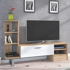 Garnero Arredamenti Parete Attrezzata A Terra|Pareti Attrezzate-Parete attrezzata 152x97h cm soggiorno rovere bianco lucido Isabel