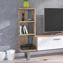 Garnero Arredamenti Parete Attrezzata A Terra|Pareti Attrezzate-Parete attrezzata 152x97h cm soggiorno rovere bianco lucido Isabel