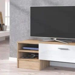 Garnero Arredamenti Parete Attrezzata A Terra|Pareti Attrezzate-Parete attrezzata 152x97h cm soggiorno rovere bianco lucido Isabel