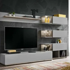 Garnero Arredamenti Parete Attrezzata A Terra|Pareti Attrezzate-Parete attrezzata 240x150h cm soggiorno quercia grigio Oviedo Gihome® Grigio - Rovere