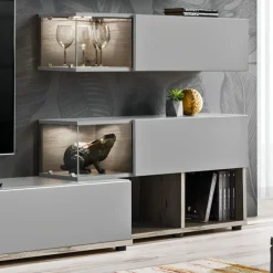 Garnero Arredamenti Parete Attrezzata A Terra|Pareti Attrezzate-Parete attrezzata 240x150h cm soggiorno quercia grigio Oviedo Gihome® Grigio - Rovere