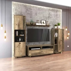 Garnero Arredamenti Parete Attrezzata A Terra|Pareti Attrezzate-Parete attrezzata 260x185h cm soggiorno legno vecchio antico West Gihome®