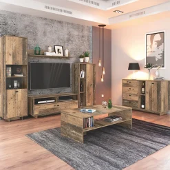 Garnero Arredamenti Parete Attrezzata A Terra|Pareti Attrezzate-Parete attrezzata 260x185h cm soggiorno legno vecchio antico West Gihome®