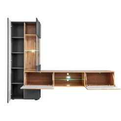 Garnero Arredamenti Parete Attrezzata Sospesa|Pareti Attrezzate-Parete attrezzata 210x160h cm soggiorno moderna rovere antracite Picasso