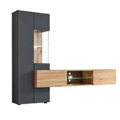 Garnero Arredamenti Parete Attrezzata Sospesa|Pareti Attrezzate-Parete attrezzata 210x160h cm soggiorno moderna rovere antracite Picasso