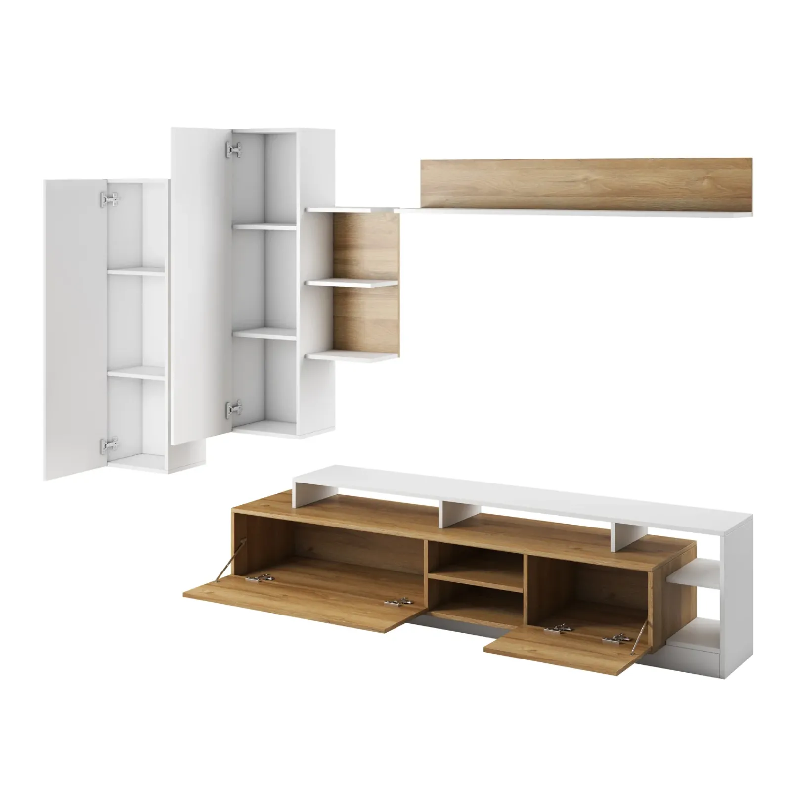 Garnero Arredamenti Parete Attrezzata A Terra|Pareti Attrezzate-Parete attrezzata 260x190h cm soggiorno moderna rovere bianco opaco Blob Rovere - Bianco opaco