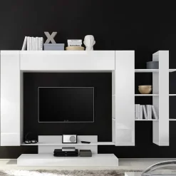 Garnero Arredamenti Parete Attrezzata A Terra|Pareti Attrezzate-Parete attrezzata 259x175h cm soggiorno bianco lucido Steppi 4