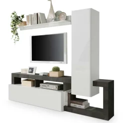 Garnero Arredamenti Parete Attrezzata A Terra|Pareti Attrezzate-Parete attrezzata 219x200h cm soggiorno bianco lucido ossido Invictus 2 Ossido - Bianco Lucido