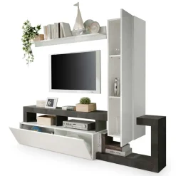 Garnero Arredamenti Parete Attrezzata A Terra|Pareti Attrezzate-Parete attrezzata 219x200h cm soggiorno bianco lucido ossido Invictus 2 Ossido - Bianco Lucido