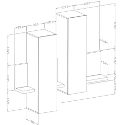 Garnero Arredamenti Parete Attrezzata A Terra|Pareti Attrezzate-Parete attrezzata 219x205h cm soggiorno Megan Gihome® Nero Opaco