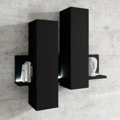 Garnero Arredamenti Parete Attrezzata A Terra|Pareti Attrezzate-Parete attrezzata 219x205h cm soggiorno Megan Gihome® Nero Opaco