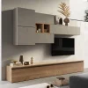 Garnero Arredamenti Parete Attrezzata A Terra|Pareti Attrezzate-Parete attrezzata 276x190h cm soggiorno tortora rovere chiaro Sunset 24