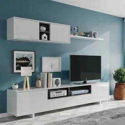 Garnero Arredamenti Parete Attrezzata A Terra|Pareti Attrezzate-Parete attrezzata 200x145h cm soggiorno bianco antracite Belle