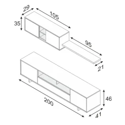 Garnero Arredamenti Parete Attrezzata A Terra|Pareti Attrezzate-Parete attrezzata 200x145h cm soggiorno bianco antracite Belle