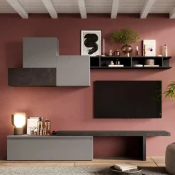 Garnero Arredamenti Parete Attrezzata A Terra|Pareti Attrezzate-Parete attrezzata 276x200h cm salvaspazio grigio scuro antracite Sunset 15