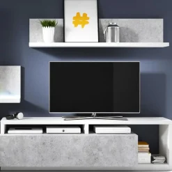 Garnero Arredamenti Parete Attrezzata A Terra|Pareti Attrezzate-Parete attrezzata 219x205h cm soggiorno bianco opaco Megan Gihome® Bianco Opaco - Cemento