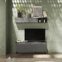 Garnero Arredamenti Parete Attrezzata A Terra|Pareti Attrezzate-Parete attrezzata 181x200h cm soggiorno grigio scuro antracite Jonson Ossido - Grigio