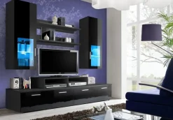 Garnero Arredamenti Parete Attrezzata A Terra|Pareti Attrezzate-Parete attrezzata 200x190h cm soggiorno Orlando Gihome® Nero Lucido