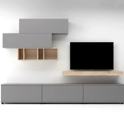 Garnero Arredamenti Parete Attrezzata A Terra|Pareti Attrezzate-Parete attrezzata 270x183h cm soggiorno rovere antracite America Gihome® Grigio - Rovere