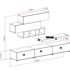 Garnero Arredamenti Parete Attrezzata A Terra|Pareti Attrezzate-Parete attrezzata 270x183h cm soggiorno rovere antracite America Gihome® Grigio - Rovere