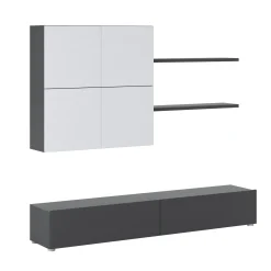 Garnero Arredamenti Parete Attrezzata A Terra|Pareti Attrezzate-Parete attrezzata 200x195h cm soggiorno bianco frassinato antracite Euphoria Bianco Frassinato - Antracite