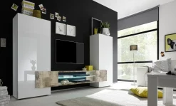 Garnero Arredamenti Parete Attrezzata A Terra|Pareti Attrezzate-Parete attrezzata 258x143h cm soggiorno bianco lucido pero Starck Bianco Lucido - Rovere