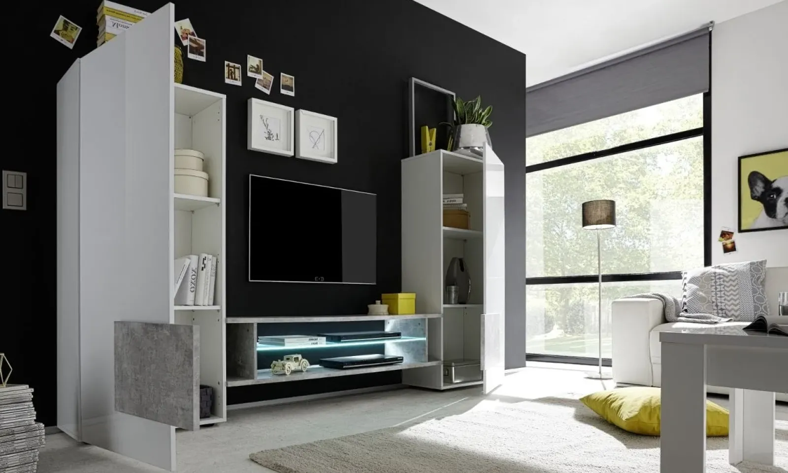 Garnero Arredamenti Parete Attrezzata A Terra|Pareti Attrezzate-Parete attrezzata 258x143h cm soggiorno bianco lucido pero Starck Bianco Lucido - Rovere