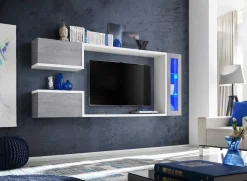 Garnero Arredamenti Parete Attrezzata Sospesa|Pareti Attrezzate-Parete attrezzata 230x95h cm soggiorno bianco cemento Almada Gihome®