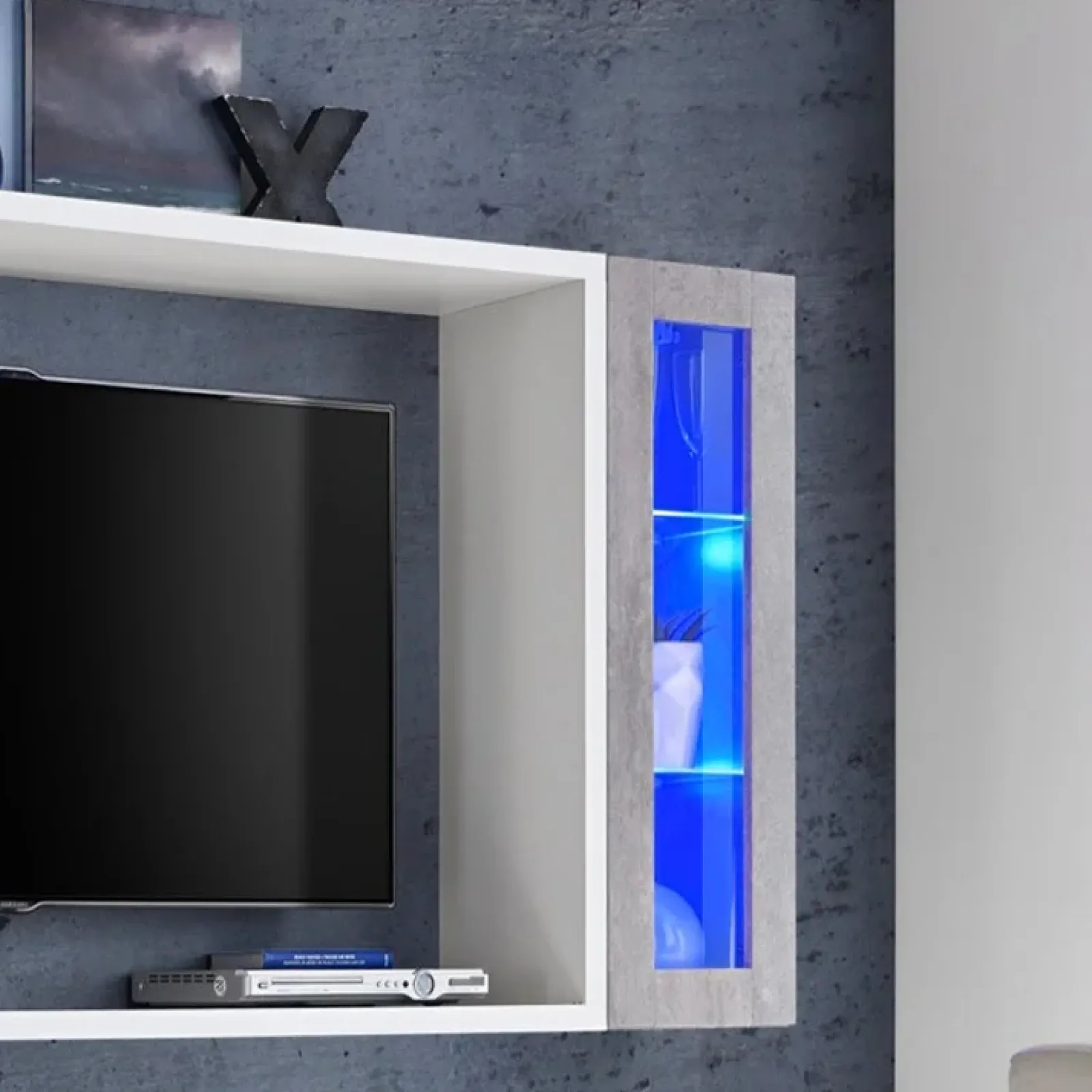 Garnero Arredamenti Parete Attrezzata Sospesa|Pareti Attrezzate-Parete attrezzata 230x95h cm soggiorno bianco cemento Almada Gihome®