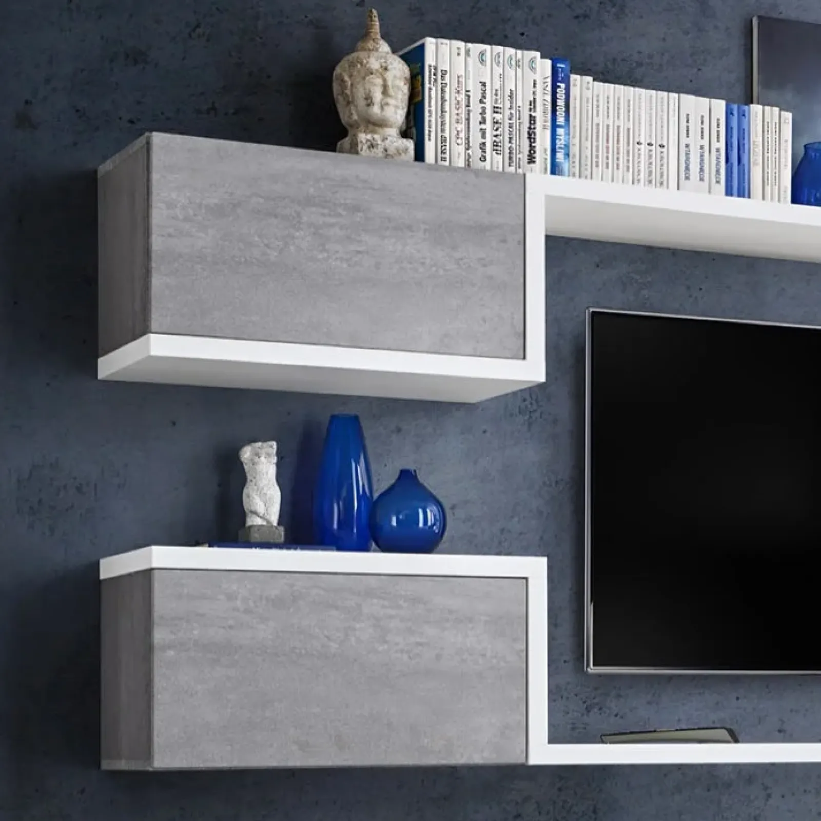 Garnero Arredamenti Parete Attrezzata Sospesa|Pareti Attrezzate-Parete attrezzata 230x95h cm soggiorno bianco cemento Almada Gihome®