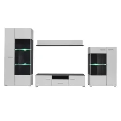 Garnero Arredamenti Parete Attrezzata A Terra|Pareti Attrezzate-Parete attrezzata 310x190h cm soggiorno pino nero York Gihome® Bianco Lucido