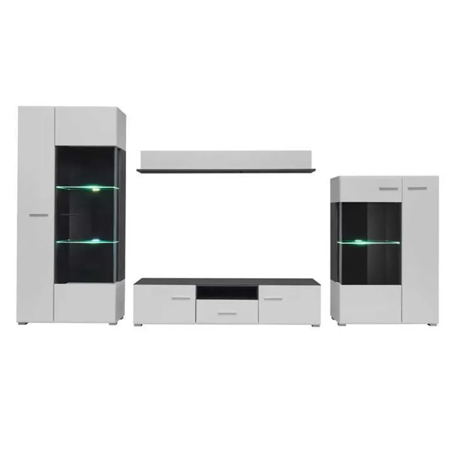 Garnero Arredamenti Parete Attrezzata A Terra|Pareti Attrezzate-Parete attrezzata 310x190h cm soggiorno pino nero York Gihome® Bianco Lucido