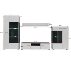 Garnero Arredamenti Parete Attrezzata A Terra|Pareti Attrezzate-Parete attrezzata 310x190h cm soggiorno pino nero York Gihome® Bianco Lucido