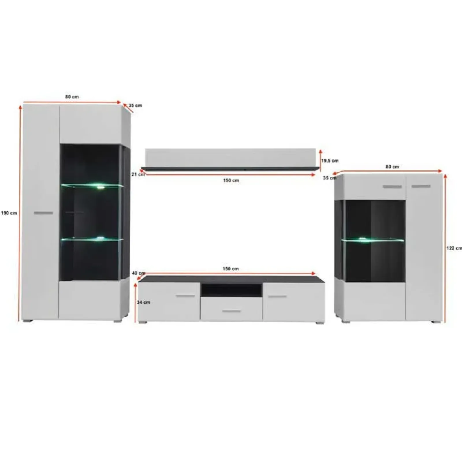 Garnero Arredamenti Parete Attrezzata A Terra|Pareti Attrezzate-Parete attrezzata 310x190h cm soggiorno pino nero York Gihome® Bianco Lucido