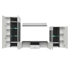 Garnero Arredamenti Parete Attrezzata A Terra|Pareti Attrezzate-Parete attrezzata 310x190h cm soggiorno pino nero York Gihome® Bianco Lucido