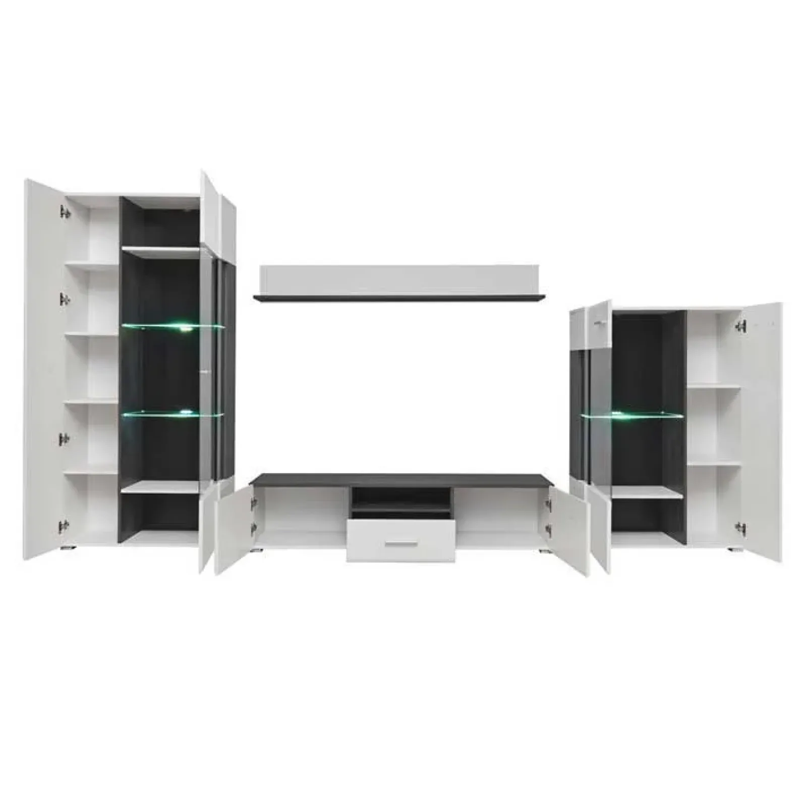 Garnero Arredamenti Parete Attrezzata A Terra|Pareti Attrezzate-Parete attrezzata 310x190h cm soggiorno pino nero York Gihome® Bianco Lucido